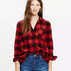 Madewell Ex-Boyfriend Red & Black Buffalo Plaid Flannel Button Down Shir…